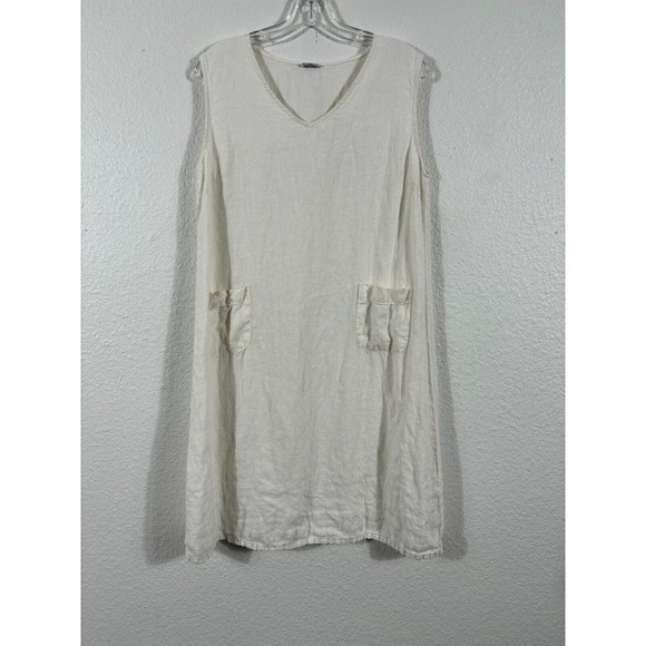 Match Point Dresses & Skirts - Match Point Dress Womens Small White Linen Sleeveless V-Neck Pockets